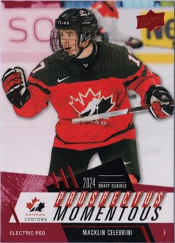 2024 UD Team Canada Juniors Prospectus Momentus Red Macklin Celebrini #PM-12